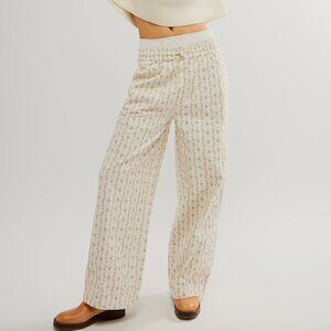 Damson Madder Floral Wallpaper Stripe Cotton Wide Leg Pant - Size 10